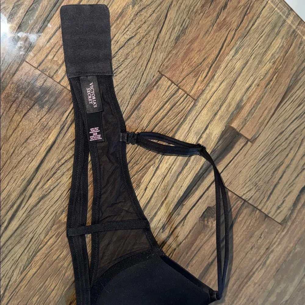 Victoria's Secret Very Sexy Black Satin Caged Mesh Double-Strap Push up Bra 36B